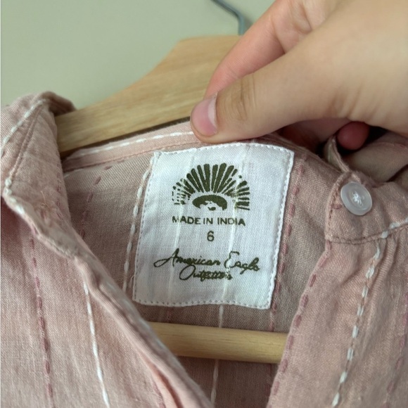 American Eagle Pink Cotton Button-up Top - Picture 7 of 9